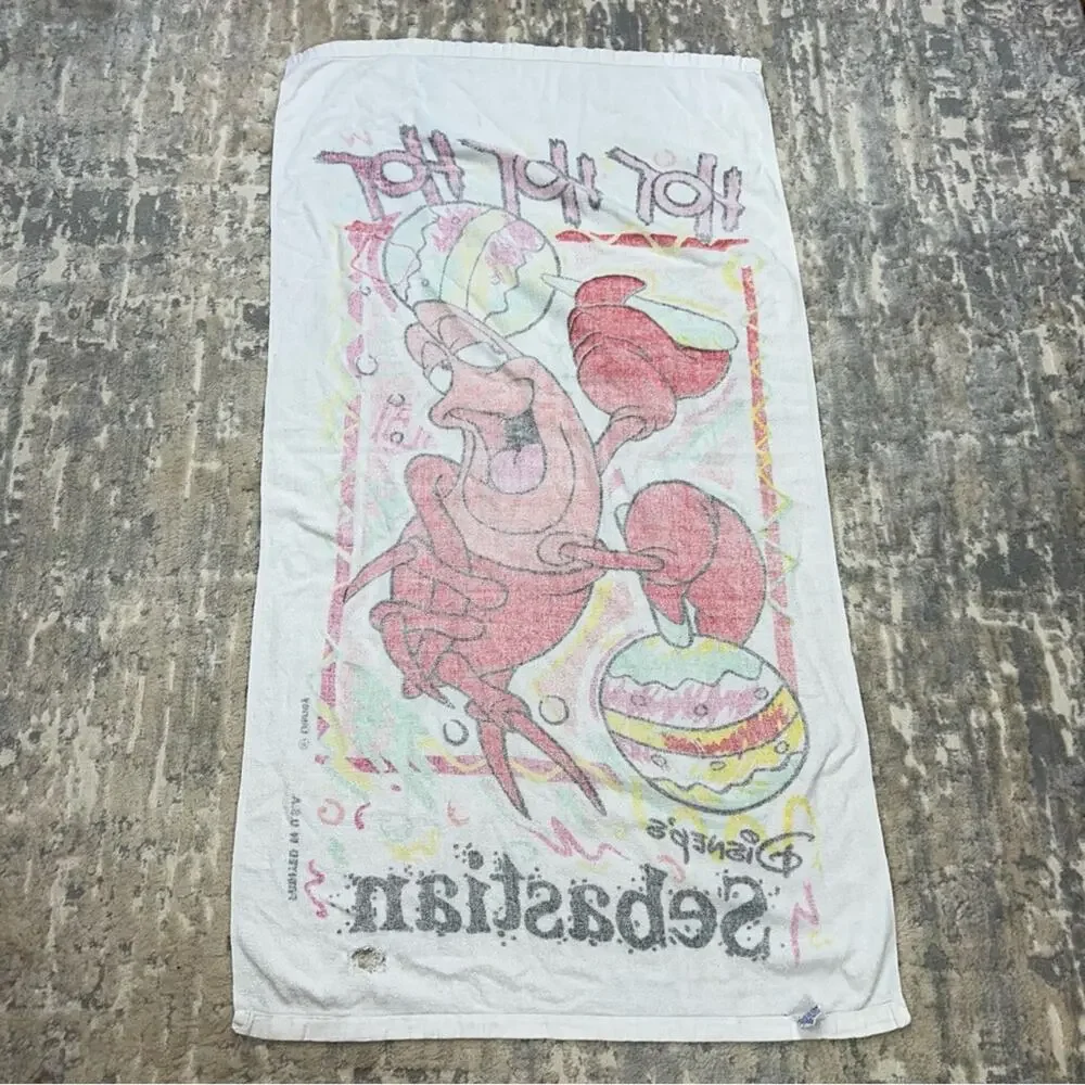 Vintage Franco Disney Little Mermaid Sebastian 90s Beach Towel 26” x 48”